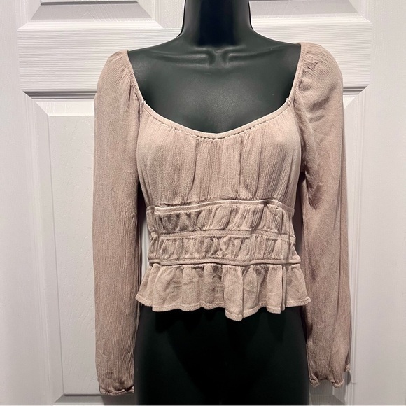 Ambiance Tops - Ambiance Crop Top boho Beige long sleeve Women Medium festival summer shirt